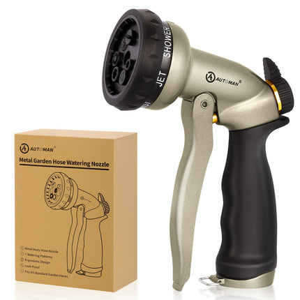 AUTOMAN Garden Hose Nozzle – 7 Patterns Sprayer, 100% Metal High Pressure Spray Nozzle, Labor-Saving Design, Heavy Duty Water Hose Nozzle for Garden Watering, Car Washing, Window Cleaning,Pets Bathing