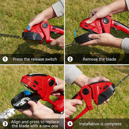 Hedge Trimmer Cordless, TOOVEM 2 in 1 Handheld Cordless Grass Shear with 2 Pcs Rechargeable Batterys and Charger, 24V Electric Weed Grass Cutter Shrubbery Trimmer for Garden, Lawn (Red)