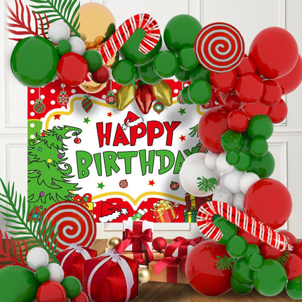 Christmas decorations Set,153 Pcs Red Golden Green Christmas Balloon Arch Garland Kit, Birthday Banners, Suitable for Children And Adults Grinchmas Birthday Partie