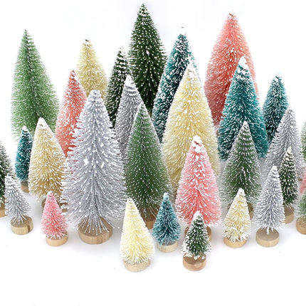 30 PCS Mini Bottle Brush Christmas Trees with Wood Base, Small Pine Tree Sisal Trees for Christmas Table Top Decor Winter Crafts Ornaments