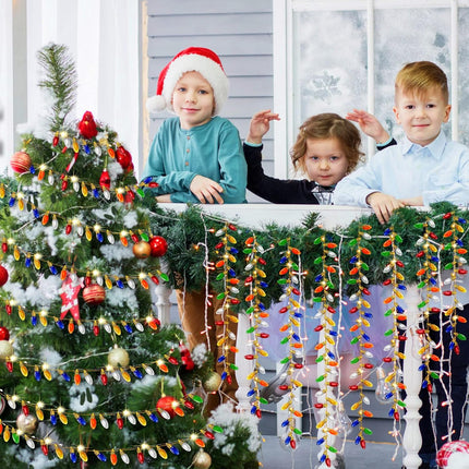 Christmas Bulb String Lights Fake Christmas Lights Bulb Garland String Lights Garland 3D Plastic Light Bulbs Fake Dollhouse Lights for Xmas Outdoor Holiday Party Decor (1 Strand)
