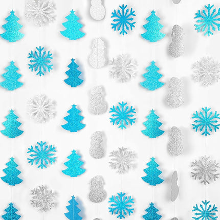 8 Pack Glitter Snowflake Snowman Hanging Banner Garlands for Winter, Christmas, Winter Wonderland Party Decoration, Frozen Birthday Wedding, Party Supplies Decor and More