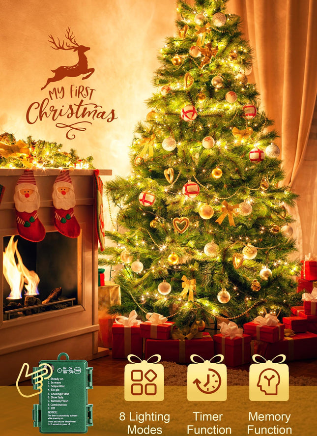 Brightown Christmas Cluster Lights Battery Operated Outdoor, 4 Pack 10Ft 120 LED Christmas Tree Lights Firecracker String Lights Waterproof Twinkle Lights for Indoor Wreath Xmas Tree Decorations