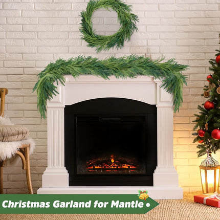Christmas Garland, Norfolk Pine Garland Artificial Faux Greenery Garland for Holiday Christmas Decorations Indoor Mantle