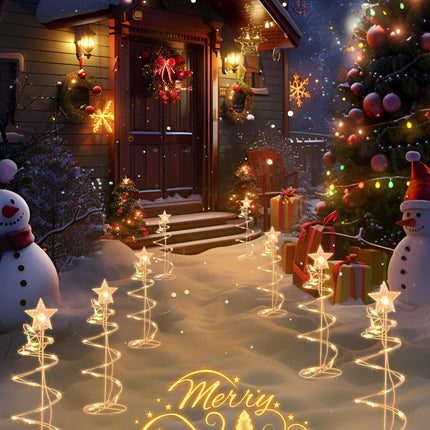 Spiral Christmas Tree Outdoor Decorations, 4 Pack Spiral Christmas Tree with Star Topper, Waterproof Lighted Spiraling Tree Pathway Lights for Indoor Outdoor Xmas Holiday Decor, Warm White