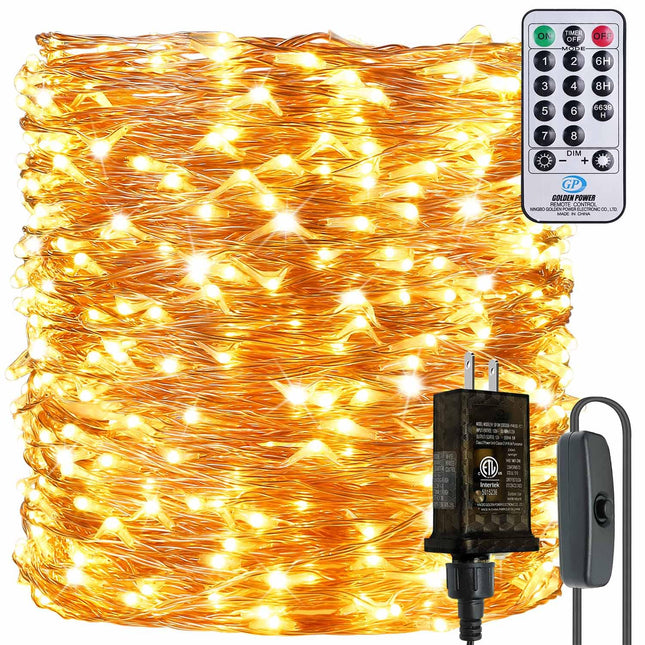 165Ft Ultra Long 500 LEDs String Lights Plug in, with Switch/Timer, Waterproof Dimmable Copper String Lights for Home/Holiday Decor, 8 Modes Fairy Lights with Remote, Warm White UL Listed