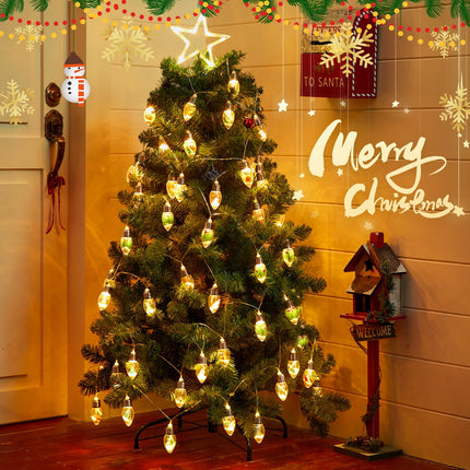 Brightown Christmas Lights Indoor, 7.5Ft Christmas Snow Globe Lights with Tree & Snow & Cute Ornaments,Battery Powered String Lights for Tree Garland Party Christmas Decor