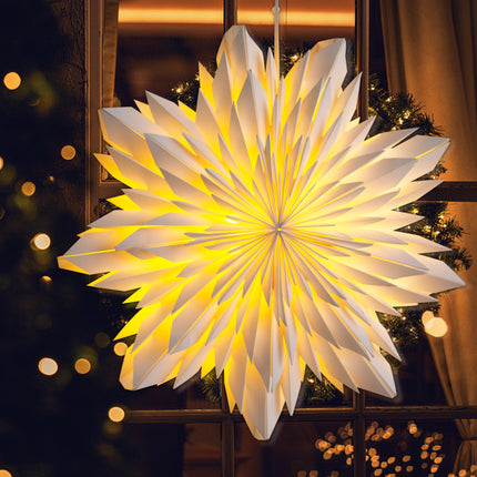 3D LED Paper Star Lantern - 23.5" Christmas Decorations Indoor, Twinkle Fairy Lights Window Decor, Holiday Party Hanging Lighted Stars Ornaments, White