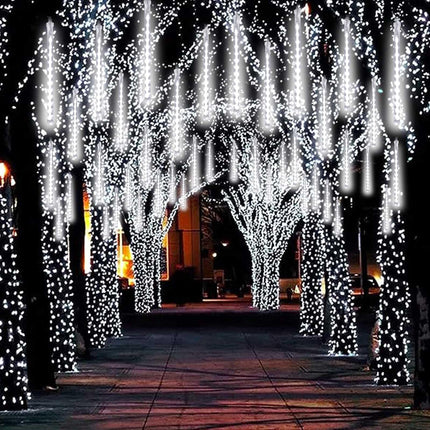 2-Pack Meteor Shower Christmas Lights Outdoor Decorations, Extendable Outdoor Tree Lights Waterproof 16 Tubes 384 LEDs Falling Rain Lights for Holiday Outside Decor Yard House Xmas Tree (Cool White)