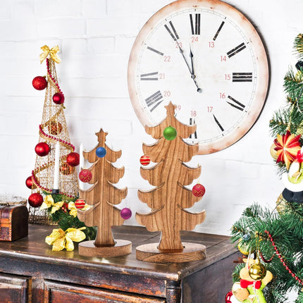 yarlung Set of 2 Wooden Christmas Trees, Standing Tabletop Christmas Decoration with Oval Base Rustic Wood Trees for Hanging Christmas Ornament, Farmhouse Decor, Home, Office, 2 Sizes
