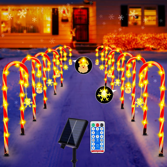 12 Pack Christmas Outdoor Decorations, 21" Solar Candy Cane Pathway Lights Outdoor Waterproof with 108 LEDs, Remote Control for Yard Patio Holiday