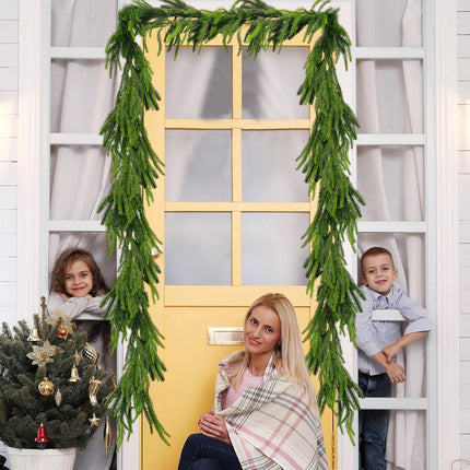 9Ft Christmas Garland Norfolk Pine Garland, Real Touch Winter Pine Garland, Green Artificial Greenery Garland for Table Wall Porch Fireplace Outdoor Indoor Room Winter Decoration