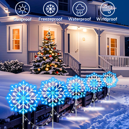 Minetom Snowflake Lights Outdoor, 10 Large Snowflake Christmas Pathway Lights Outdoor Christmas Decorations Yard Sidewalk Walkway Driveway Marker Stake, Blue and White