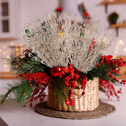 36 Pcs 17'' 15'' Christmas Artificial Glitter Berry Stems 4 Styles Christmas Decorative Tree Picks Branches Large Glittery Twigs for Christmas Tree Xmas Wreath Vase Filler (Champagne Gold)