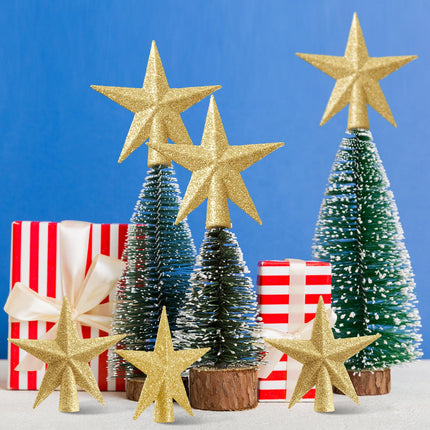 Hiboom Mini Star Christmas Tree Topper 2.7inchx2inch Glittered Christmas Tree Star for Xmas Tree Party Decoration Holiday Outdoor Indoor Home Ornaments(Gold, 12 Pcs)