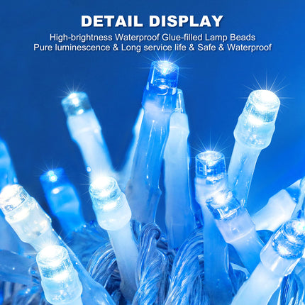 Fiee 500 LED Christmas Fairy String Lights, 8 Lighting Modes, 175ft Plug in String Waterproof Mini Lights for Outdoor Indoor Holiday Christmas Wedding Party Bedroom Decorations, 500L Blue+White