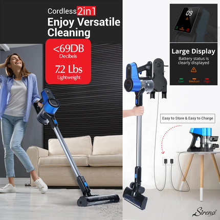 Sirena Proflex Petvac 2In1 Cordless Stick Vacuum Cleaner With Motorized Pet Brush For Pet Hair Removal, Multisurface Cleaning, And Portable Convenience