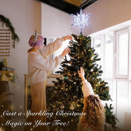 Lewondr Christmas Star Tree Topper, USB Powered Remote Controlled 11 Inch Multilayer Hexagonal Tree Toppers Christmas Decor with 8 Light Modes for Home Holiday Xmas, Timer Function, Silver