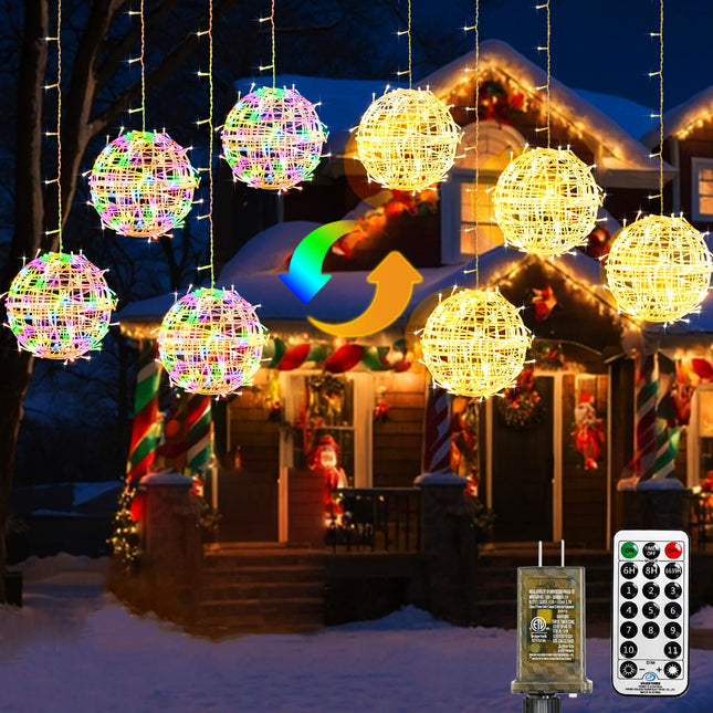 kolpop Color Changing Christmas Outdoor Balls Lights, 11 Modes Sphere Lights with Remote & Timer, 4 Pack 7.87" Dimmable Hanging Tree Globe Lights with Plug-in for Xmas Party Yard Garden Decorations