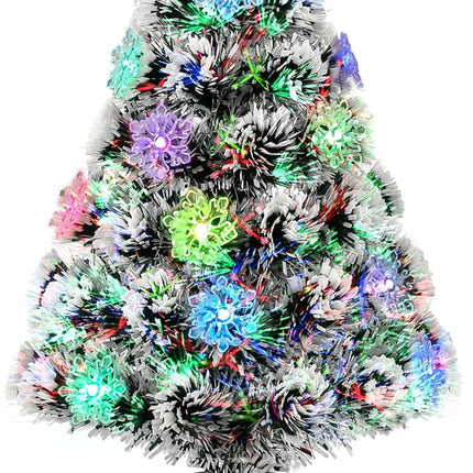 Pre-Lit Fiber Optic Christmas Tree 22inch Small Tabletop Christmas Tree Artificial Xmas Tree with Snowflake,Top Star, RGB Lights,Battery/USB Operated for Desktop,Holiday