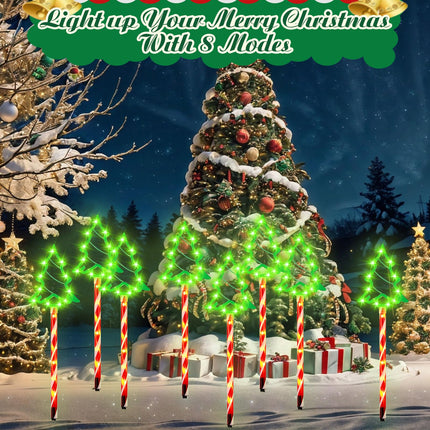 VIHOSE 10 Pack Christmas Pathway Lights 170 LED Outdoor Christmas Tree Stake Light with 8 Lighting Modes Christmas Decorations Waterproof Light Plug-in Lighted Markers for Garden Yard Decor