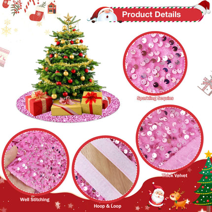 Pink Tree Skirt 36 inch Sequin Christmas Tree Skirts for 6ft Christmas Tree Sequins Embroidered Tree Skirt Round Velvet Christmas Tree Skirt Cover for Winter Holiday Family Party Tree Ornaments