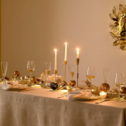 Decorbyhannah Christmas Garland with Lights, 6ft Prelit Christmas Garland Decorations with Gold Leaves Ornaments, Battery Operated Christmas Garland Indoor for Mantle, Stairs(Luxury Gold & Black)