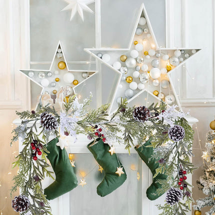 Winlyn 2 Pack 6' Snowy Artificial Pine and Cedar Christmas Garland Pine Cones Red Berries Winter Greenery Garland Christmas Wedding Winter Seasonal Holiday Table Runner Centerpiece Mantel Decoration