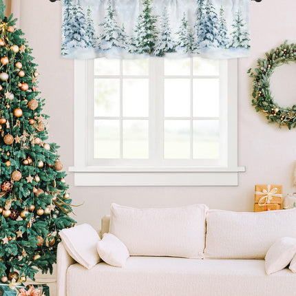 Christmas Valances for Windows Pine Tree Forest Christmas Kitchen Curtain Valances Rod Pocket Winter Snow Window Curtain Treatment Short Topper Curtains Seasonal Valance Christmas Decor, 42x12 Inch