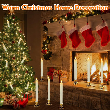 HINZER 6 Pcs Flameless Taper Candles with Remote & Timer, 9.6'' Battery Operated Candles Real Wax LED Warm 3D Wick Flickering Candles for Christmas Halloween Window Wedding Decor, Ivory