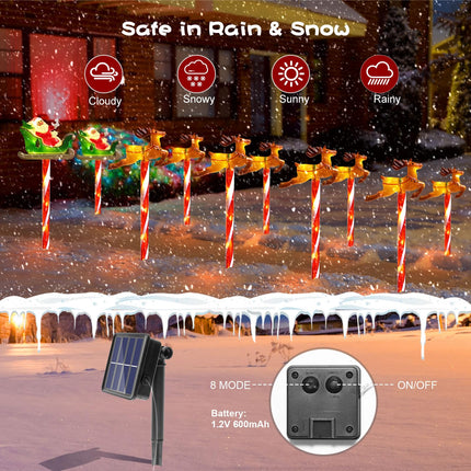 10 Pcs Solar Christmas Pathway Lights, Xmas Garden Stake Lights Decorations, Lighted Santa Claus Reindeer Outdoor Decorative Figurine Lights, Warm White LED Landscape Lighting for Patio Yard