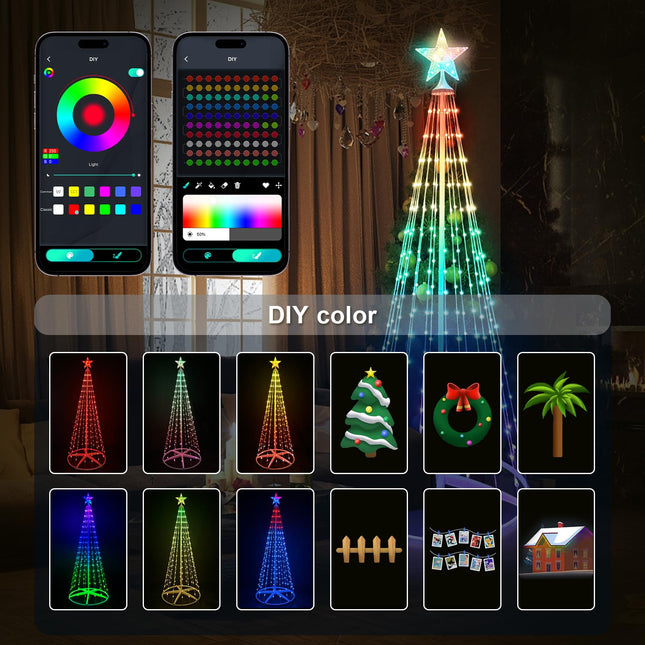 Lighted Christmas Cone Tree, 6FT Outdoor Christmas Tree with 266 RGB LED Lights, DIY Multicolor Christmas Trees APP & Remote Control, Music Rhythm, Outside Decorations for Yard Patio Garden Xmas Decor
