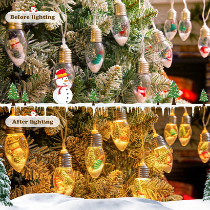 Brightown Christmas Lights Indoor, 7.5Ft Christmas Snow Globe Lights with Tree & Snow & Cute Ornaments,Battery Powered String Lights for Tree Garland Party Christmas Decor