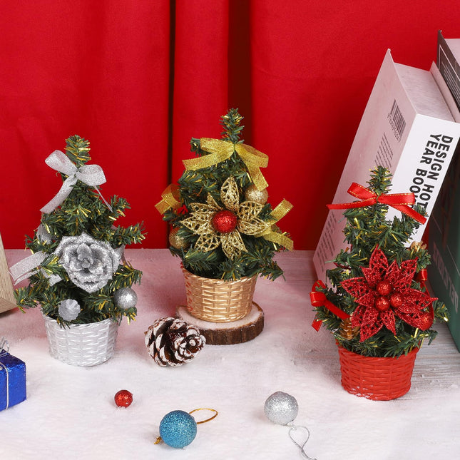 Tabletop Christmas Tree,3 Pack 7.87in Small Christmas Tree for Office,Christmas Desktop Artificial Mini Christmas Tree wtih Hanging Ornaments for Holiday DIY Decor