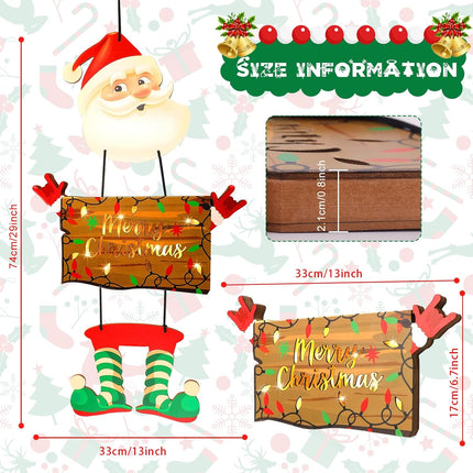 Christmas Hanging Decor, Charming Santa Claus Wooden Door Sign, Light-up Merry Christmas Sign,Winter Advent Xmas Decoration for Indoor Walls, Windows and Outdoor Hallways (Batteries Not Included)