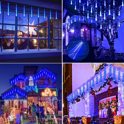 Christmas Lights Outdoors：32 Tubes(Equivalent to 4 Sets of 8-Tubes) Meteor Shower Rain Lights - Blue lcicle Christmas Lights Outdoor for Xmas Tree Wedding Party Holiday House Yard Decor, UL Plug