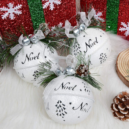 DearHouse 6 Pcs Big Christmas Jingle Bells, 3.4 Inch White Glitter Christmas Metal Sleigh Bells Rustic Craft Bells for Christmas Tree Wreath Garland Ornaments Holiday DIY Decorations