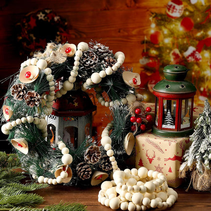 Qunclay 6 Pcs Christmas Wood Beads Garland Natural Wooden Beads Boho Ornaments for Christmas Tree Xmas Garlands Decoration Supplies (43.2ft in Total)