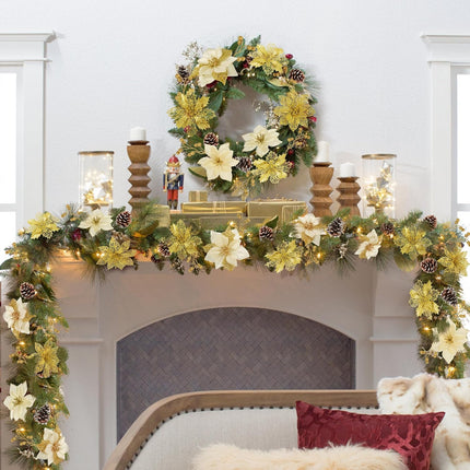 56 Pcs Christmas Tree Decorations, Christmas Ornaments Set with Poinsettias Artificial Christmas Flowers, Berry Branches and Pine Cones, Christmas Decor for Tree/Wreath/Garland(Gold)
