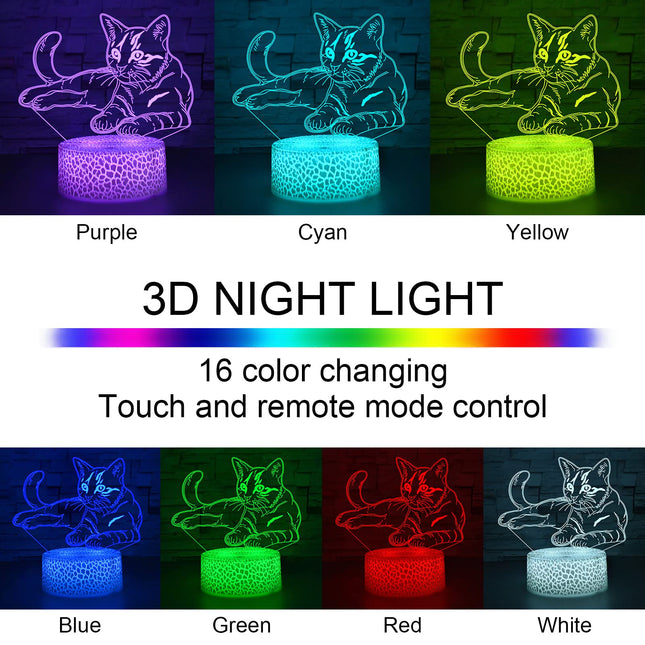 i-CHONY Cat 3D Illusion Lamp,Cute Cat LED Night Light,with Remote & Smart Touch 16 Colors Bedroom Decorations Bedside Lamp - Cat Love for Women Teens Girls Kids Birthday Christmas