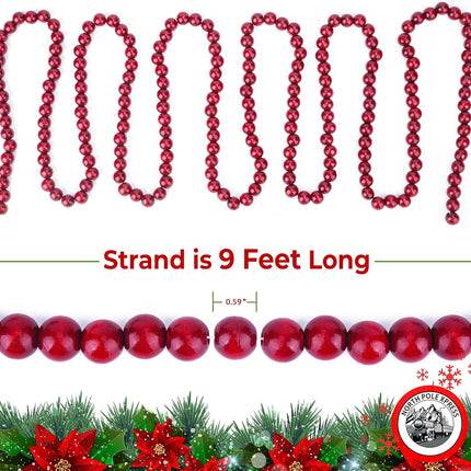 9 Foot Cranberry Burgundy Wood Bead Christmas Garland Wooden Christmas Tree Garland Perfect for Rustic Natural Farmhouse Trees Garland Christmas Decorations for Indoor Use