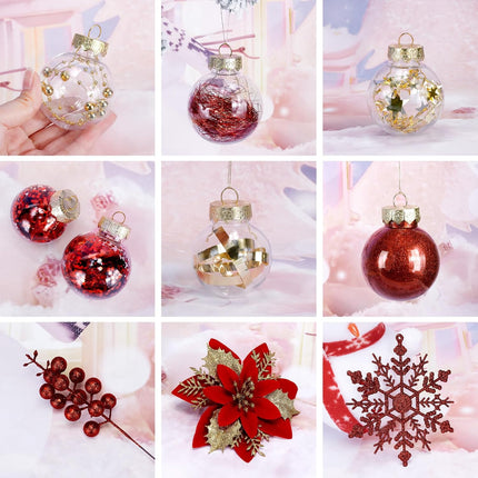 HOHY 72pcs Christmas Ornaments Set Christmas Tree Decorations Red and Gold Christmas Ornaments Ball Shatterproof Ornaments with Snowflake, Glitter Poinsettia Flowers, Glitter Berries Stems, Ribbon