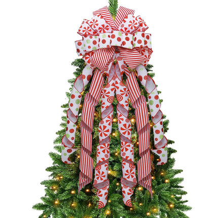 Christmas Tree Topper Wreath Bow Large Red Green Glitter Dot Bow Red White Stripe Ribbons Ornaments for Xmas Garland Wedding Home Holiday Party Thanksgiving Indoor Outdoor Decor 46"x13"