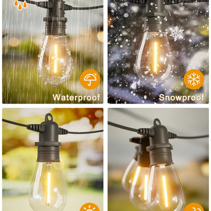 60FT LED Outdoor String Lights with 16+1 Edison Shatterproof IP65 Waterproof Bulbs, 2700K Dimmable Commercial Grade Patio Lights, Heavy Duty Outside Hanging Lights for Garden Porch Deck Decor