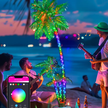6FT Smart LED Lighted Palm Tree Outdoor Decoration with RGB Lights, APP & Remote Control DIY Artificial Trees Perfect for Patio Yard Backyard Pool Bar Beach Hawaiian Party Christmas Decor