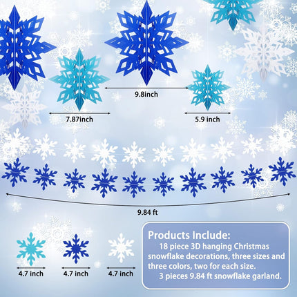 Dilunave 21 Pieces Winter Christmas Snowflake Hanging Decorations Xmas Snowflake Ornaments Winter Snowflake Garlands for Christmas Holiday Party Anniversary Home Decorations