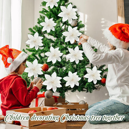 Xinnun 40 Pcs Christmas Tree Decorations 5.5 Inch Poinsettias Artificial Flowers Ornaments Xmas Flowers with Stems for Wedding Party Wreath Decoration Wedding Home(White)