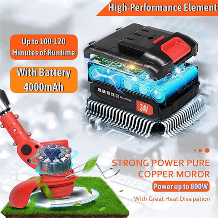 Weed Wacker Cordless Grass Trimmer Weed Eater Electric Brush Cutter Quick Charger Cordless Lightweight Electric Edger Lawn Tool for Lawn Garden Pruning and Trimming(Red)