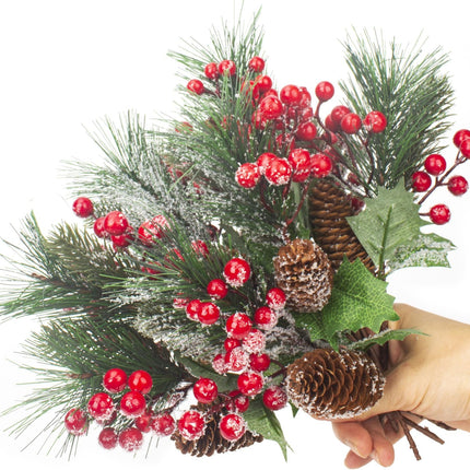 10 Pack Artificial Pine Branches Fake Greenery Pine Picks Artificial Red Berry Stems Christmas Pine Needles for Garland Wreath Christmas and Home Garden Decor