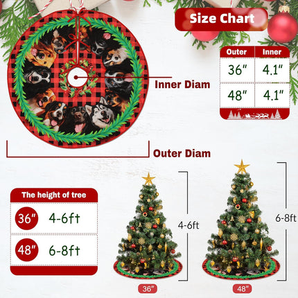 Christmas Dogs Tree Skirt 36 Inches, Dog Lover s, Lace-up Puppy Red Xmas Tree Skirt for Christmas Tree Decor, Christmas Holiday Party Indoor Decor